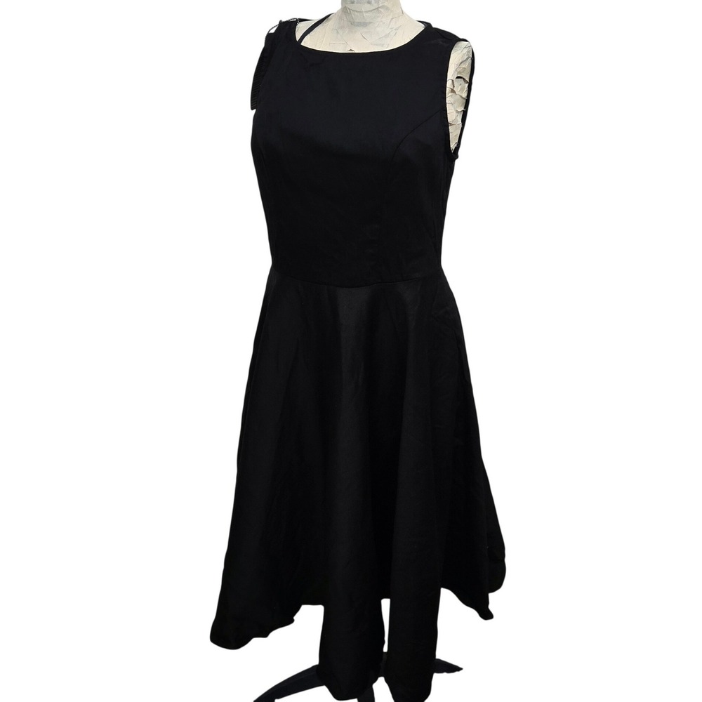 Anni Coco Black Midi Dress Women‎ Medium Swing Rockabilly 50s Style Cotton